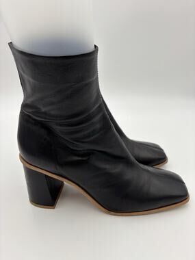 Free People Square Toe Boots Black Leather Size 39 / 8.5 Zip Up Block Heel